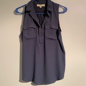 Ann Taylor Loft Sz Med Petite navy blue sleeveless blouse